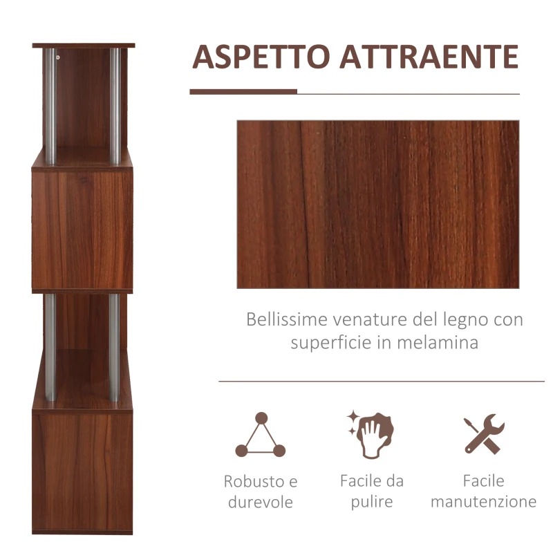 HOMCOM Libreria a 4 Ripiani Design Moderno in Legno e Metallo, Libreria Scaffale per Soggiorno, Studio, Ufficio, 80x30x145cm Noce