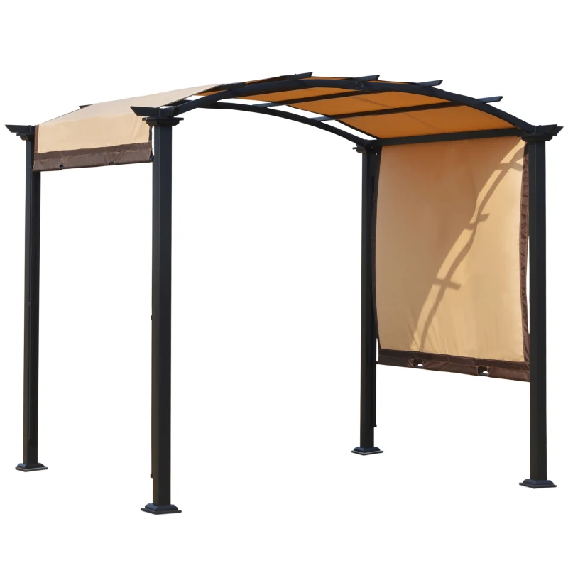 Outsunny Pérgola 3x2,5 m Cenador con Techo Retráctil para Jardín Patio Terraza Tela Poliéster Atornillados Resistente Protección de Rayos UV Beige