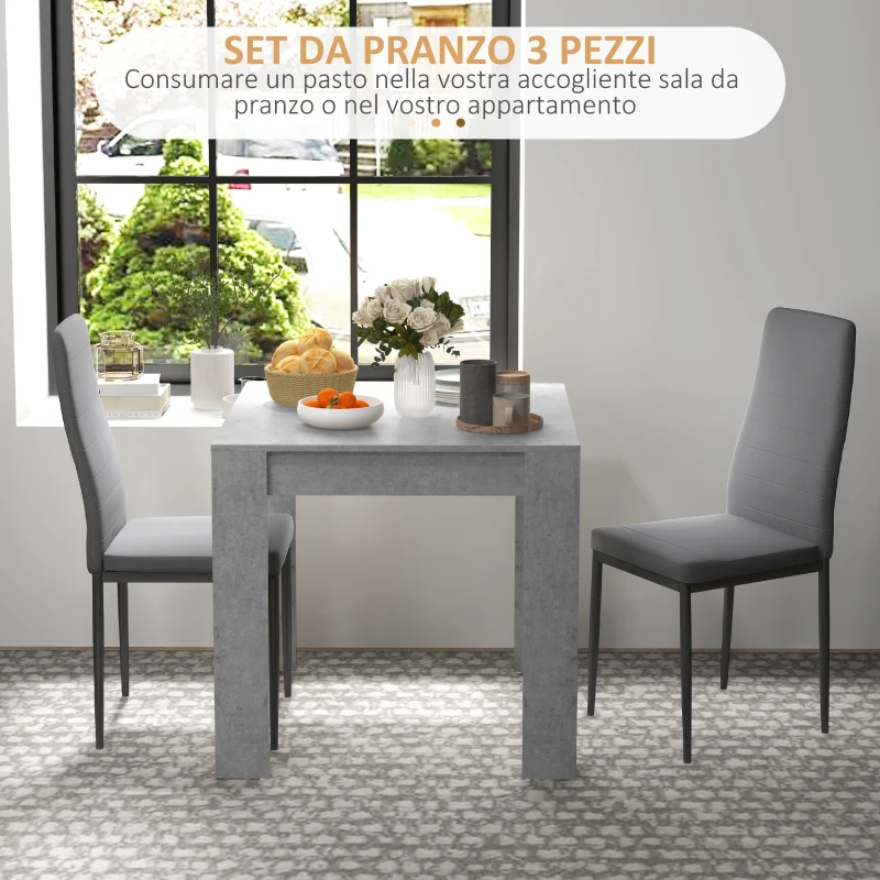 HOMCOM Set da Pranzo 3 Pezzi con Tavolo da Cucina 80x80x76 cm e 2 Sedie Moderne 41x50x97 cm, Grigio