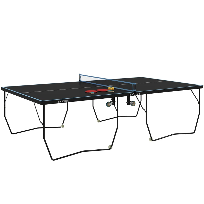 SPORTNOW Tischtennisplatte, klappbar, 8 Räder, pulverbeschichteter Stahlrahmen, MDF, 274 x 152,5 x 76 cm, Schwarz