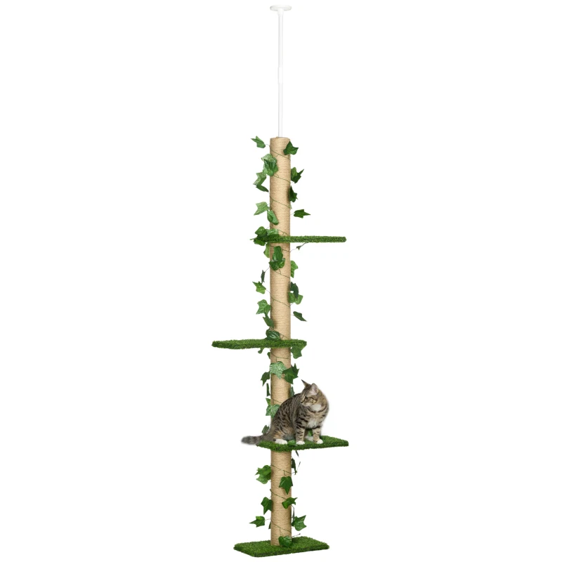 PawHut Kratzbaum höhenverstellbar 202-242 cm, rutschfest, Juteseil-Pfosten, Spanplatte, Grün/Gelb