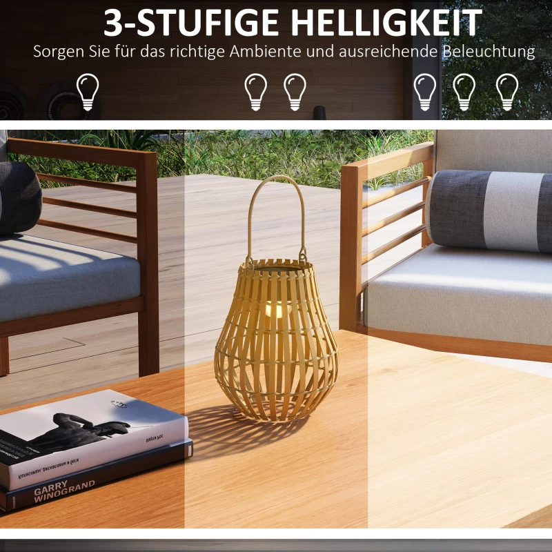 Outsunny Solar-Außenleuchte, 3 Helligkeitsstufen, Automatikbetrieb, Bambusschirm, Ø18,5 x 22 cm