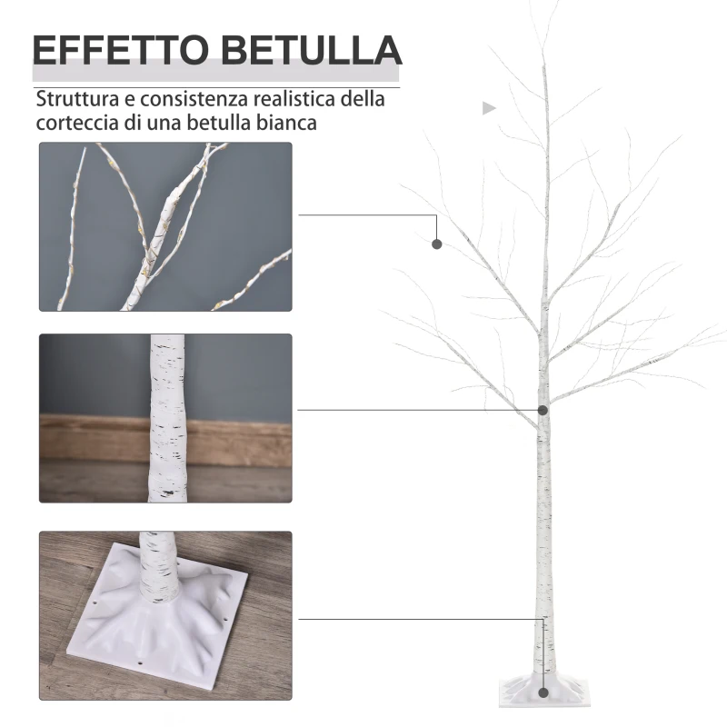 Outsunny Albero di Natale Bianco con Luci LED, Base Quadrata e Cavo di Alimentazione, in Acciaio e PP, 20x20x150