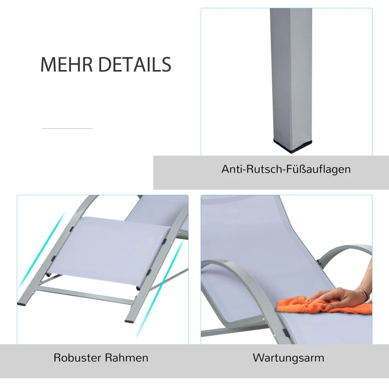 Outsunny Gartenliege Set Metall Mesh 3-TLG. Sonnenliege mit Teetisch Gartengarnitur mit 2 Sonnenliegen, 1 Beistelltisch Gartensitzgruppe für Garten, Balkon 59B x 169T x 66H cm Grau+Schwarz