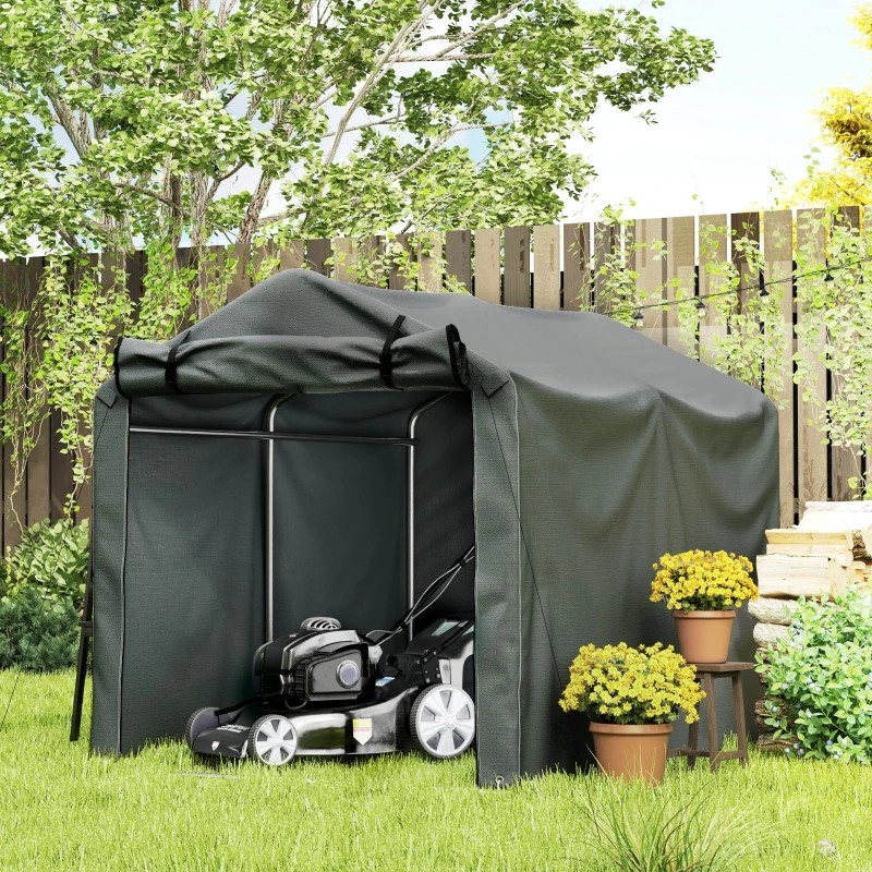 Outsunny 2.2 x 1.6 m Garden Storage Tent, Waterproof Anti-UV Bike Tent with Roll-up Zipper Door, Galvanised Outdoor Storage Shelter Carport for Bike, Motorbike, Garden Tools, Dark Grey