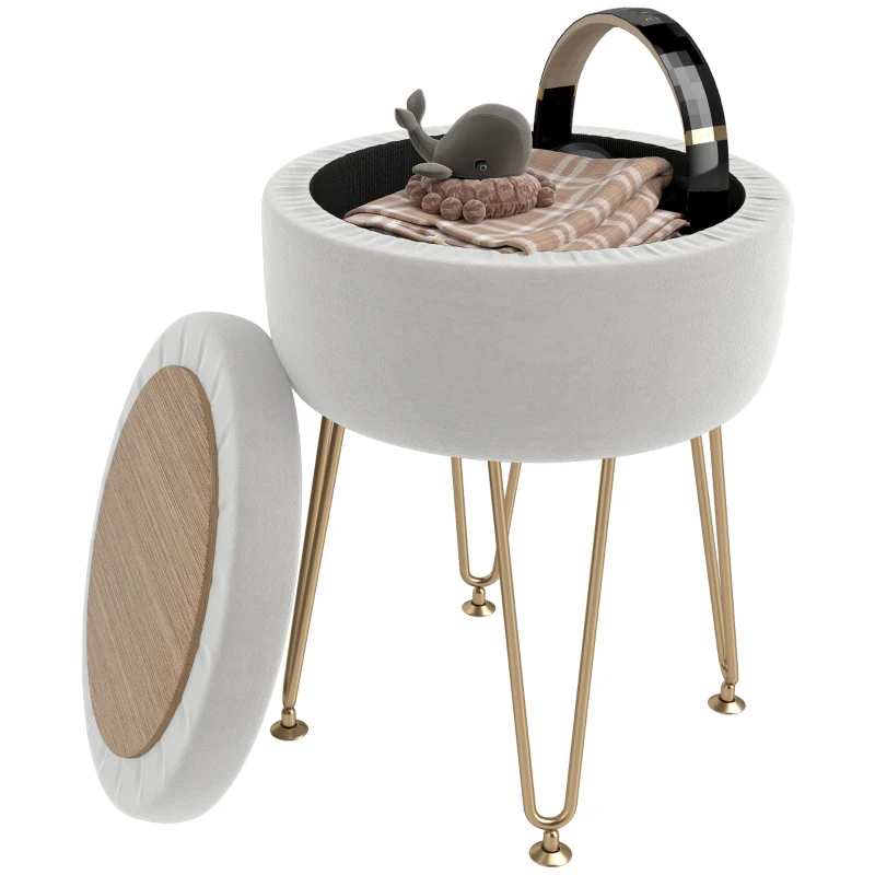 HOMCOM 5L Velvet-Feel Storage Ottoman - Cream White