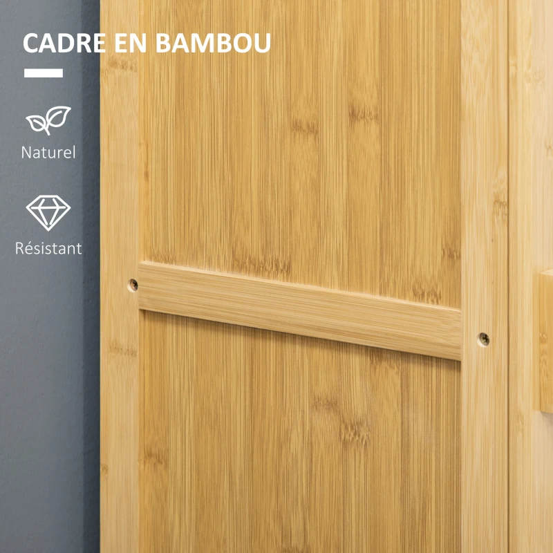 HOMCOM Meuble de rangement en bambou avec étagères et porte design à lamelles pour salle de bain chambre salon bois naturel