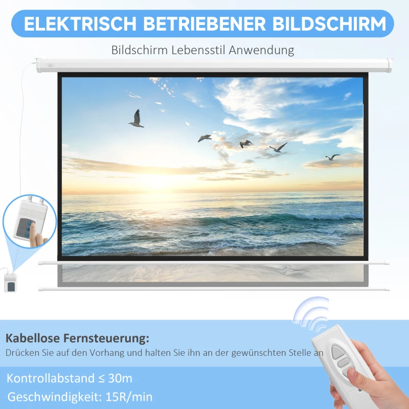 HOMCOM Beamer-Leinwand, 16:9 Format, Fernbedienung, 266 x 149 cm (120 Zoll), Weiß(m-4)