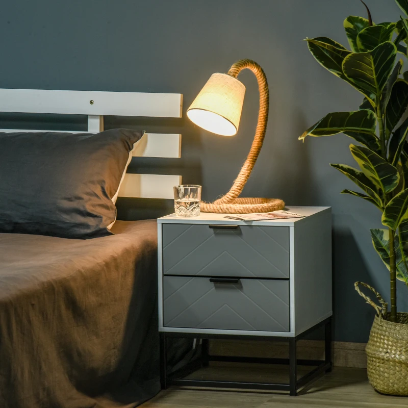 HOMCOM Lampada da Tavolo Stile Marinaro in Corda, Tessuto e Metallo, 29.5x21x43.5 cm, Beige