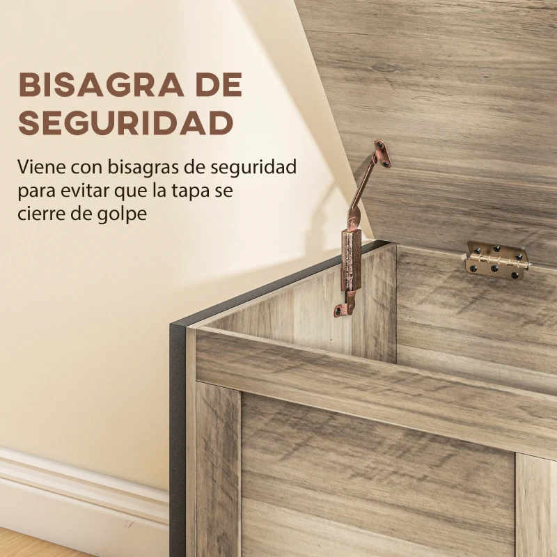 HOMCOM Baúl de Almacenaje para Dormitorio 95 L con Tapa Banco de Almacenaje con Bisagra de Seguridad 80x40x50 cm Grisáceo