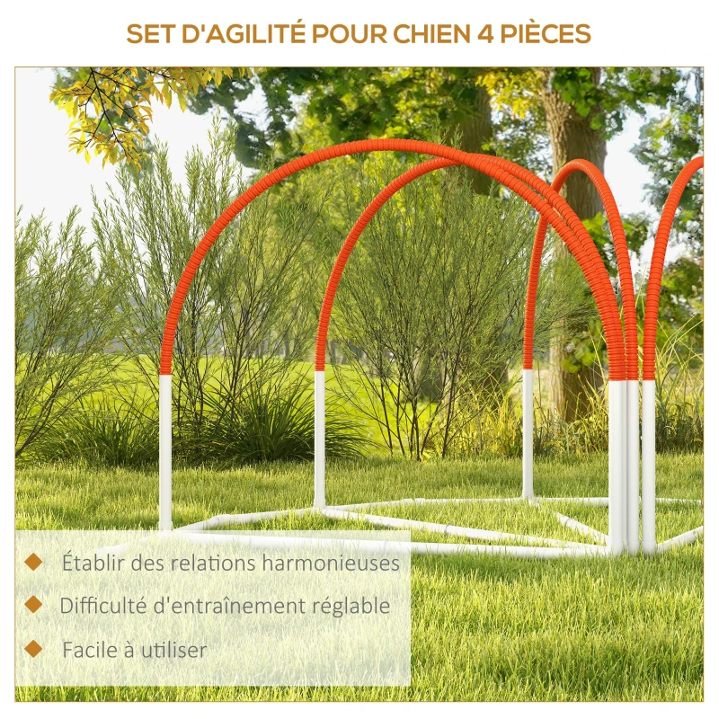 PawHut Lot de 4 pièces d'équipement agility- hooper agility - arceaux entrainement pour chien, obstacle avec sac de transport