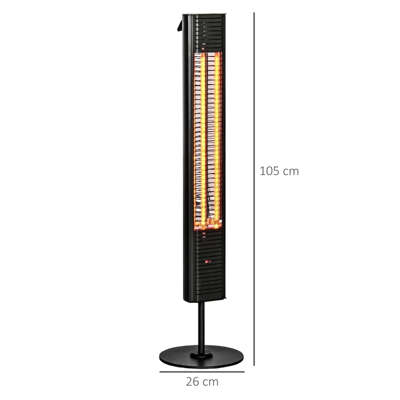 Outsunny Chauffage infrarouge ULG + sur pied 20 m² chauffage radiant électrique chauffage d'appoint sans CO₂ protection IPX5 6 niveaux de chaleur 650/1000/1320/1500/1750/2000W télécommande fournie