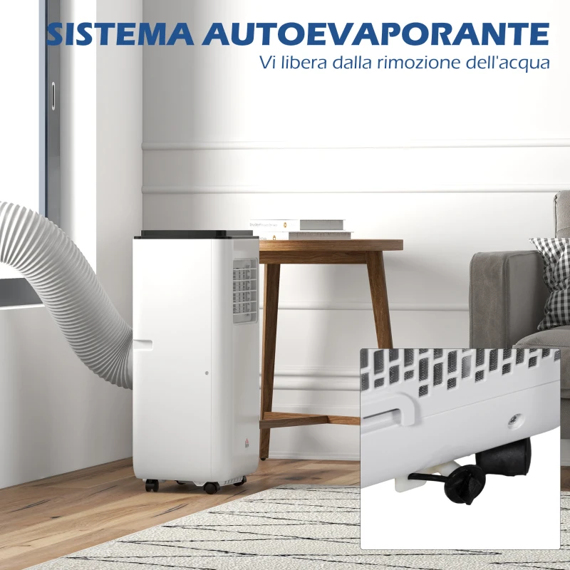 HOMCOM Condizionatore Portatile 750W con 5 Modalità e 2 Velocità, in Plastica e Acciaio, 33x28x70.4 cm, Bianco