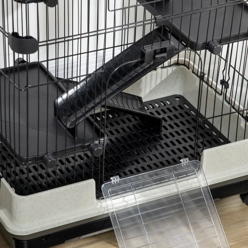 PawHut Cage pour petits animaux roulante 3 plates-formes démontables 3 rampes plateau inférieur amovible métal PP 81,2 x 52,7 x 114 cm noir