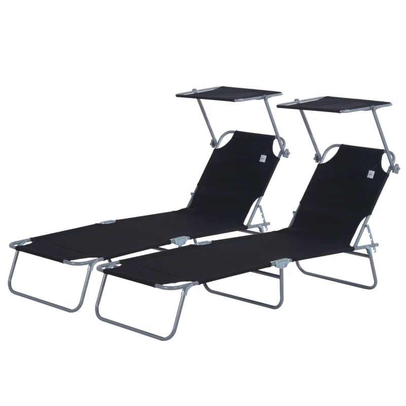 Outsunny Lot de 2 transats Bain de Soleil Pliable Chaise Longue Pliante Grand Confort Dossier Inclinable Pare-Soleil réglable