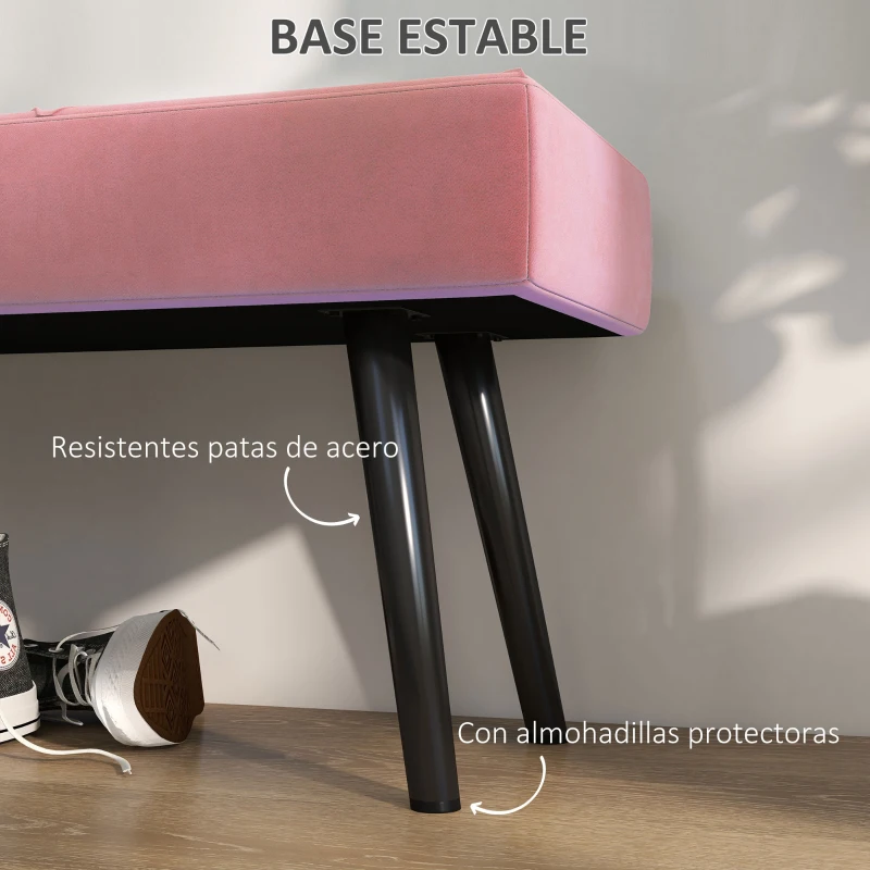 HOMCOM Taburete Pie de Cama Multifuncional con Pies de Acero y Asiento Acolchado para Entrada Pasillo 100x36x45 cm Rosa