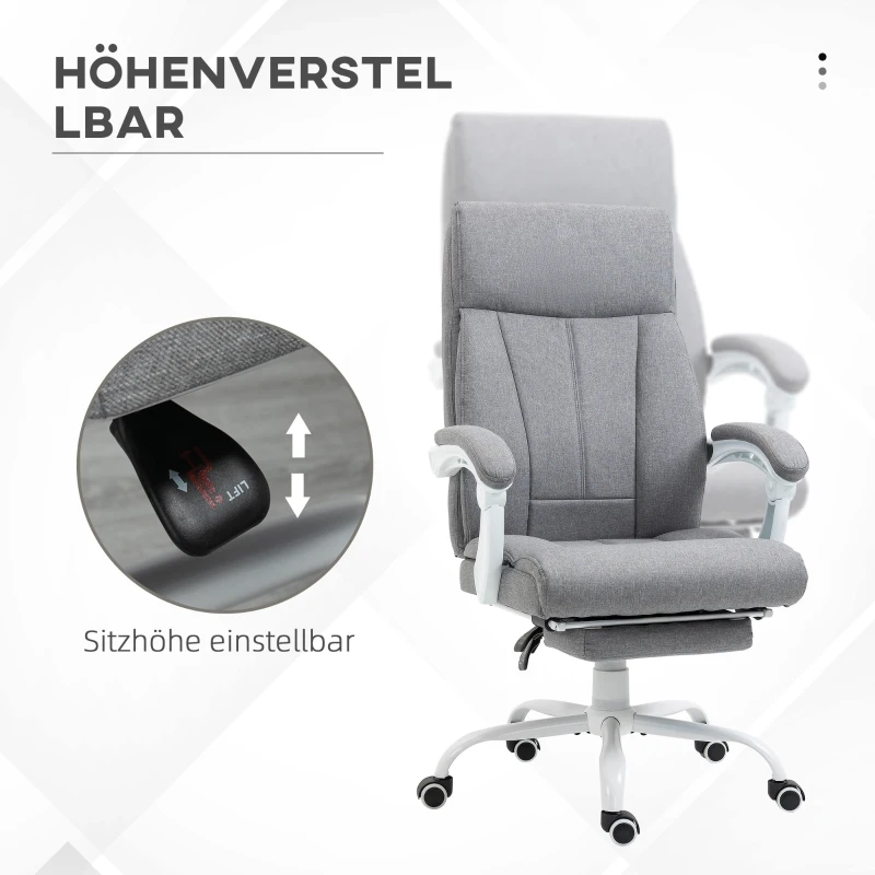 Vinsetto Bürostuhl, Drehstuhl, neigbare Rückenlehne, höhenverstellbar, bis 120 kg, Leinenoptik, Grau(m-4)