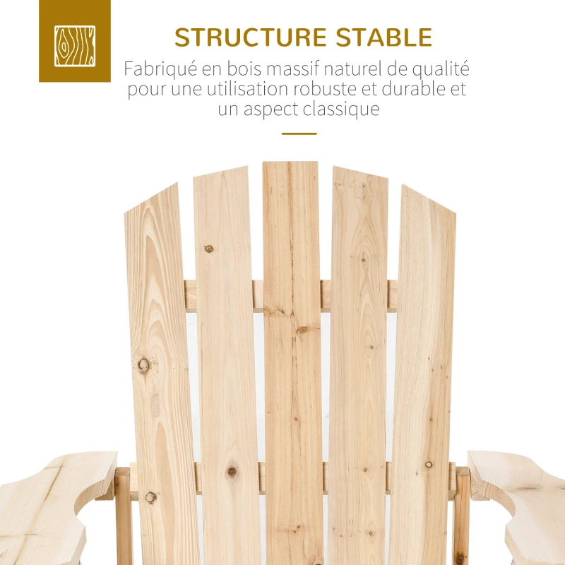 Outsunny Fauteuil adirondack Fauteuil de Jardin Chaise de Jardin de Plein Air dim. 78L x 89P x 88H cm Bois Massif Sapin Naturel pour Jardin, Terrasse et Balcon