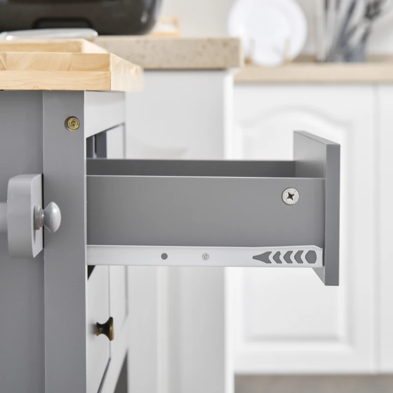 HOMCOM Küchenwagen mit Schubladen, Schrankfach 108 x 45 x 89cm Grau+Natur