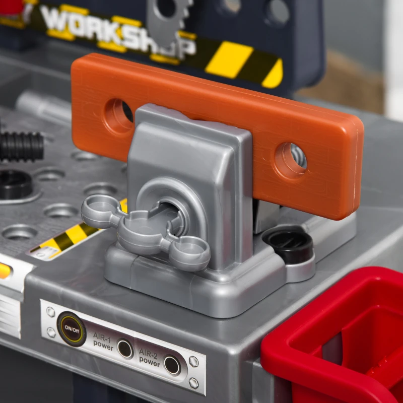 HOMCOM Banco da Lavoro Giocattolo con 55 Accessori, Attrezzi per Bambini 3-6 Anni con Trapano a Batteria, Blu e Grigio
