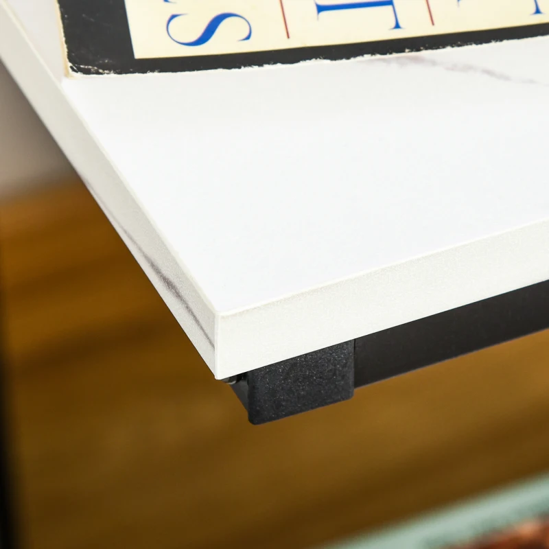 HOMCOM Mesa Auxiliar para Salón Mesa Lateral con 2 Estantes de Almacenaje y Estructura de Acero Superficie Imitación Mármol Estilo Moderno 45x40x61,5 cm Blanco