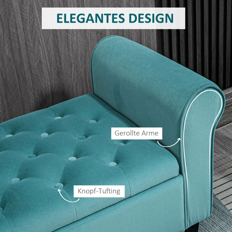 HOMCOM Sitzbank im Vintage-Design, Sitzbank mit Stauraum, Samtoptik, Grün