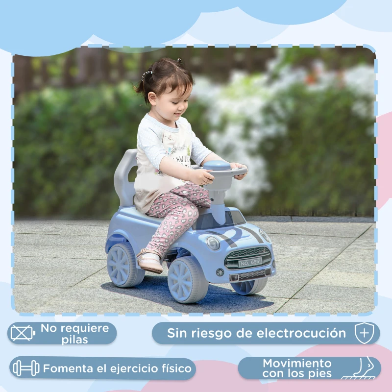 AIYAPLAY Coche Correpasillos con Volante Bocina y Sistema de Antivuelco Carga 25 kg 53x25x35 cm Azul Claro