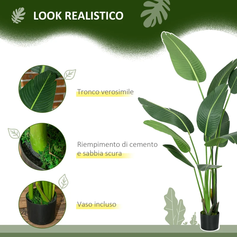 HOMCOM Pianta Artificiale Palma del Viaggiatore Alta 150cm per Interno ed Esterno con Vaso Incluso