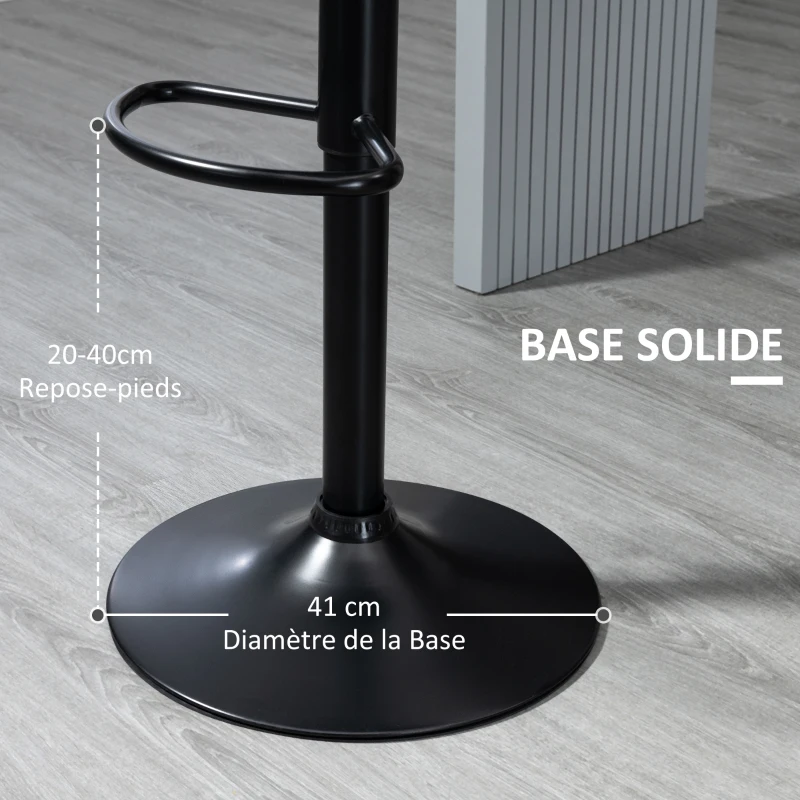 HOMCOM Lot de 2 tabourets de bar design contemporain hauteur réglable et pivotant - revêtement synthétique - pied métal noir