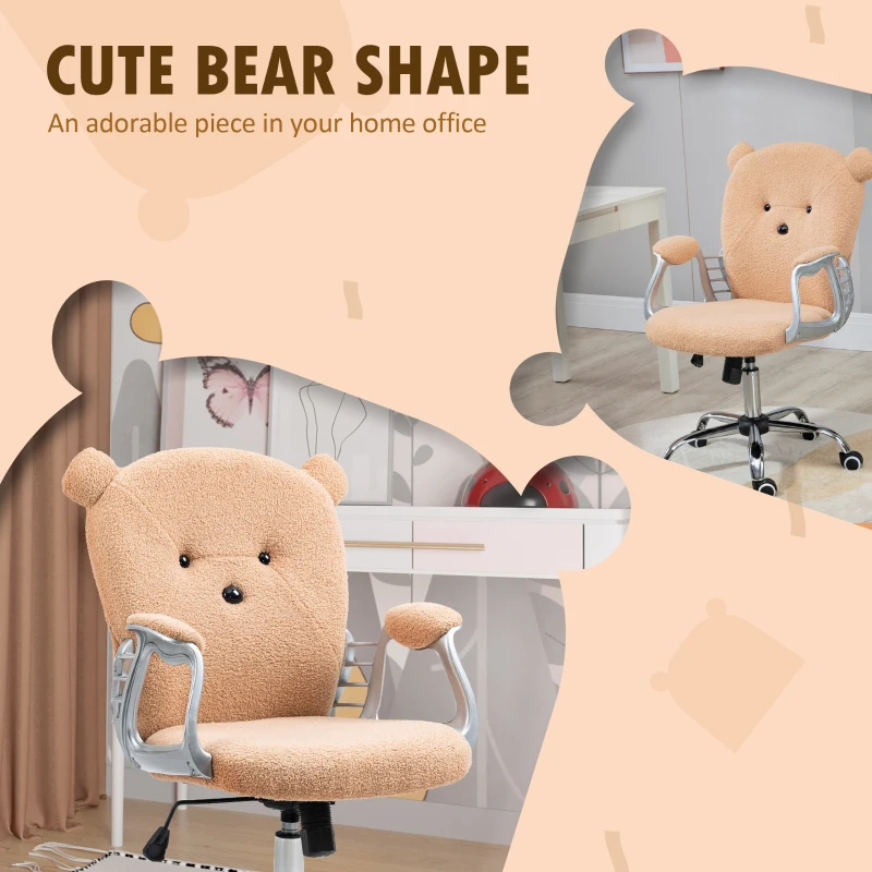 Vinsetto Cute Office Chair, Bear Shape Desk Chair with Teddy Fleece Fabric, Padded Armrests, Tilt Function, Adjustable Seat Height, Brown