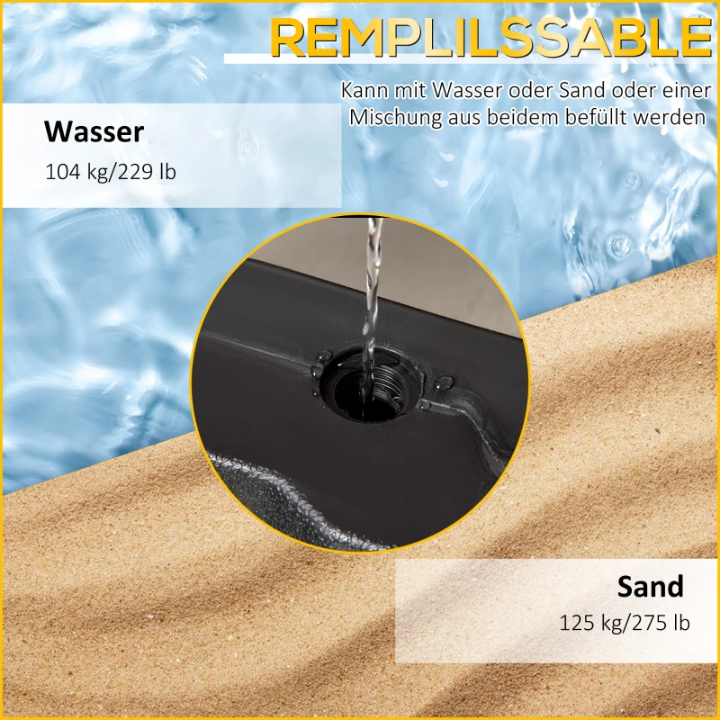 Outsunny Sonnenschirmgewicht 4-tlg. Schirmgewicht für Ampelschirm Bodenkreuz Sand/Wasser befüllbar bis 140 kg HDPE Schwarz