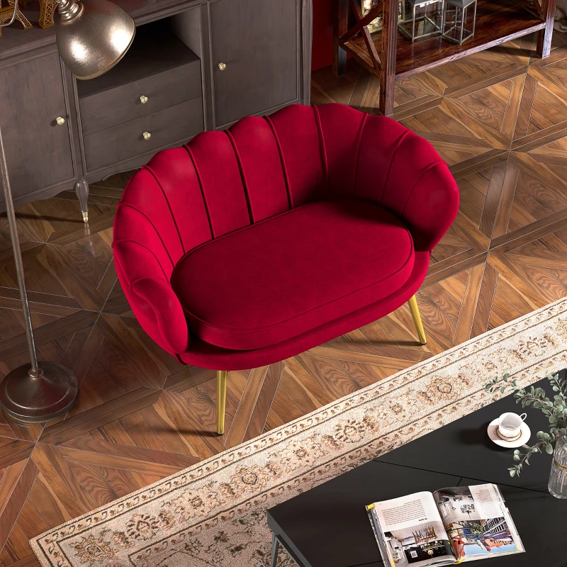 HOMCOM Divanetto 2 Posti in Stile Industrial Chic in Tessuto Effetto Velluto e Metallo, 130x77x77 cm, Rosso Scuro