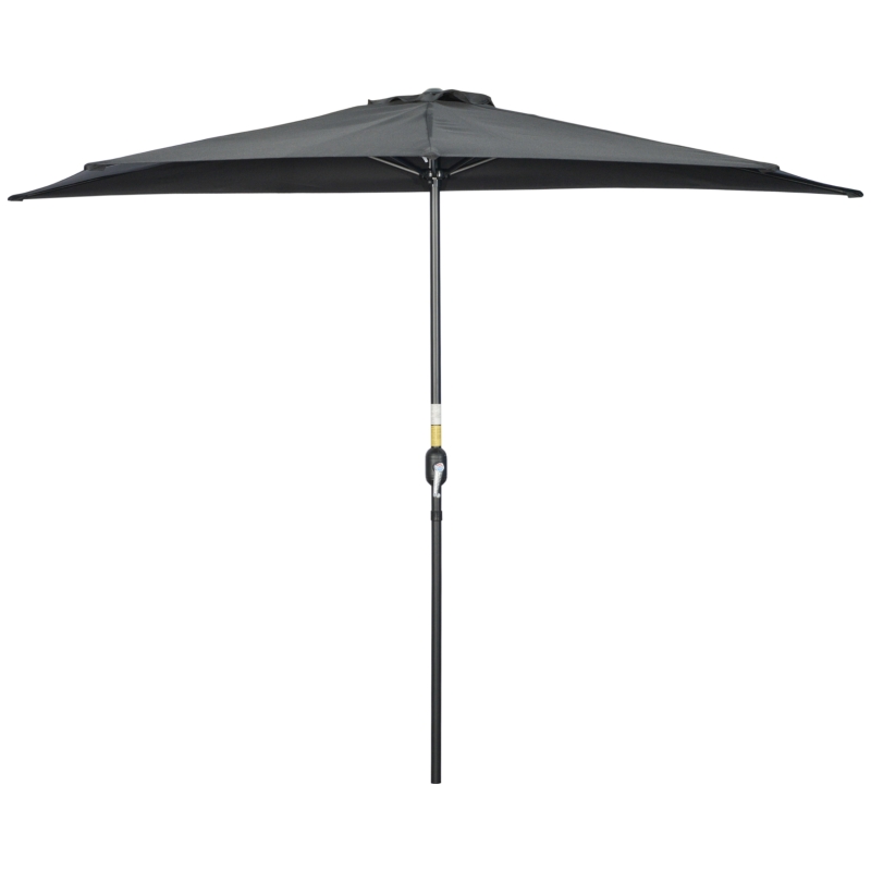 Outsunny 3(m) Half Parasol, Semi Round Umbrella with Metal Frame, Crank Handle for Balcony, Garden, Black