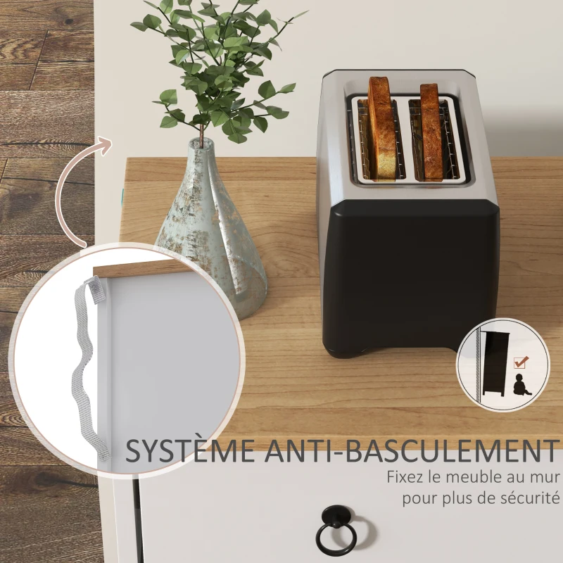 HOMCOM Buffet meuble de rangement armoire de cuisine style rural 2 tiroirs et 2 placards étagères à hauteurs réglables blanc