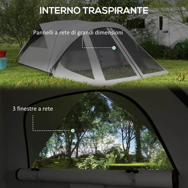 Outsunny Tenda da Campeggio 4 Posti Impermeabile con Zona Notte e Zona Giorno, in Poliestere, 430x300x190 cm, Grigio