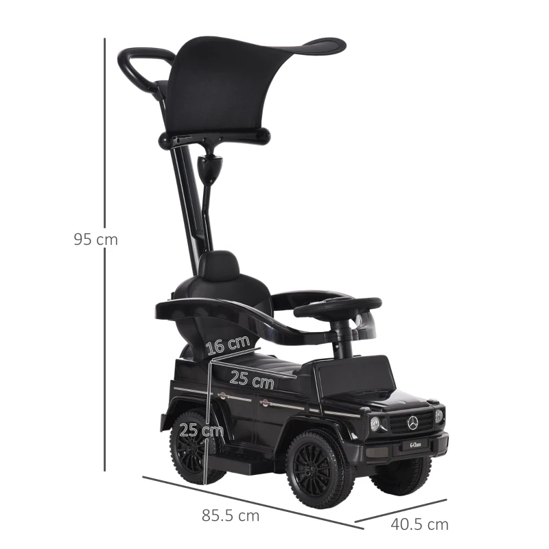 HOMCOM Macchina a Spinta per Bambini 12-36 Mesi con Licenza Mercedes, Tettuccio e Maniglia di Spinta, 85.5x40.5x95 cm, Nero