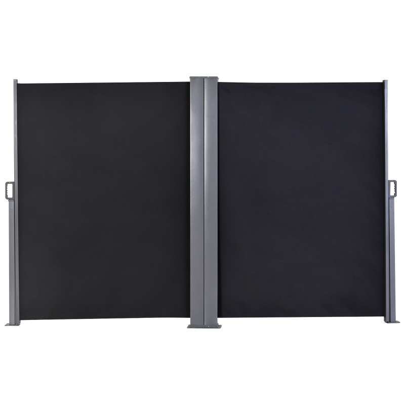 Outsunny 6 x 1.6 M Double Canopy Pull-Out Side Awning Sun Rain Outdoor Protection w/ Steel Frame Retractable Garden Privacy Home Commercial Dark Grey