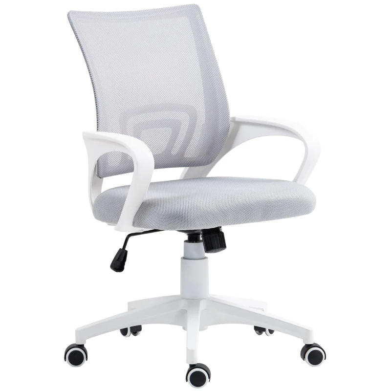 HOMCOM Silla de Escritorio de Malla Giratoria con Altura Ajustable Función de Basculante y Reposabrazos Carga 120 kg Gris