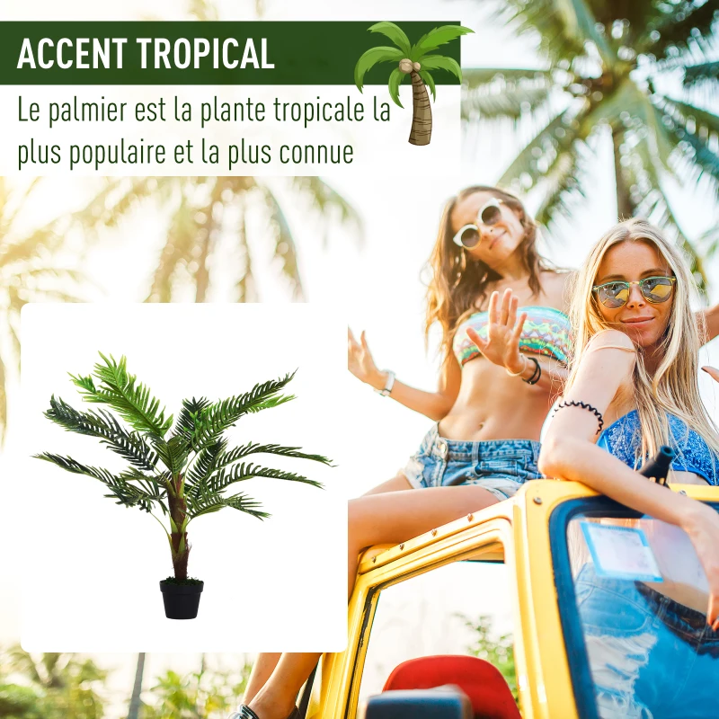 Outsunny Palmier Artificiel Hauteur 123 cm Arbre Artificiel décoration Plastique Fil de Fer Pot Inclus Vert