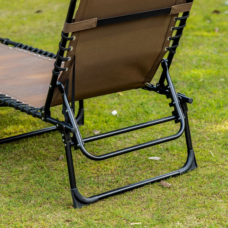 Outsunny Liegestuhl, Zusammenklappbare Liege mit Nackenkissen, Stahlrahmen, Netzstoffbezug, 120 kg Belastbarkeit, Braun