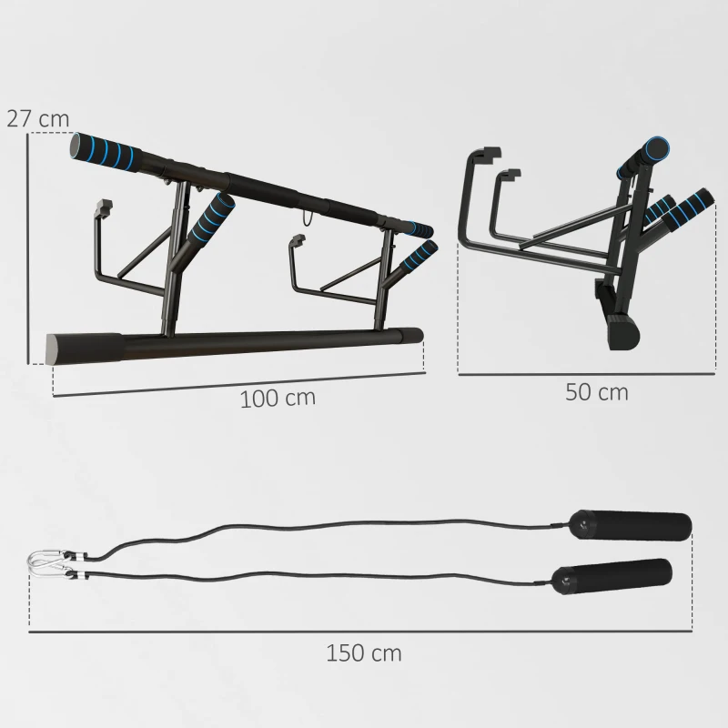 SPORTNOW Pull-Up Bar, No-Drilling Chin-Up Bar, Push-Up Stand with Resistance Bands, Padded Handles for Home Gym Exercise, Blue