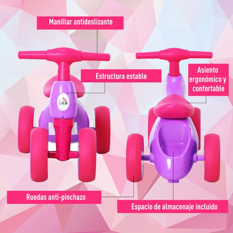 HOMCOM Bicicleta sin Pedales con Sonido y Mini Almacenamiento 57x33.5x42.5cm 20kg