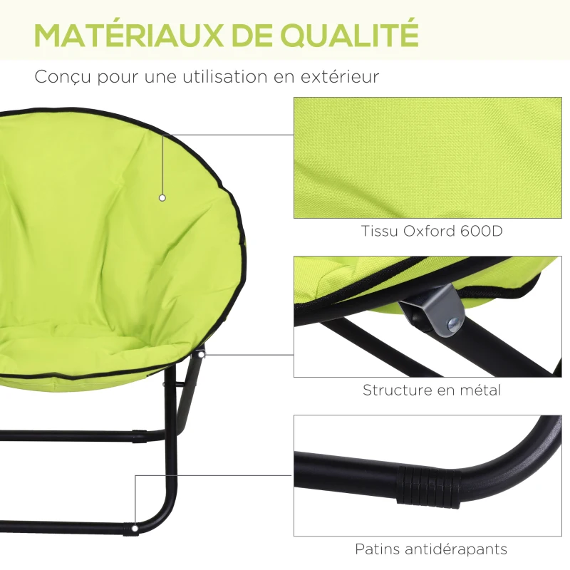 Outsunny Loveuse Fauteuil Rond de Jardin Fauteuil Lune papasan Pliable Grand Confort 80L x 80l x 75H cm Grand Coussin fourni Oxford Jaune Fluo