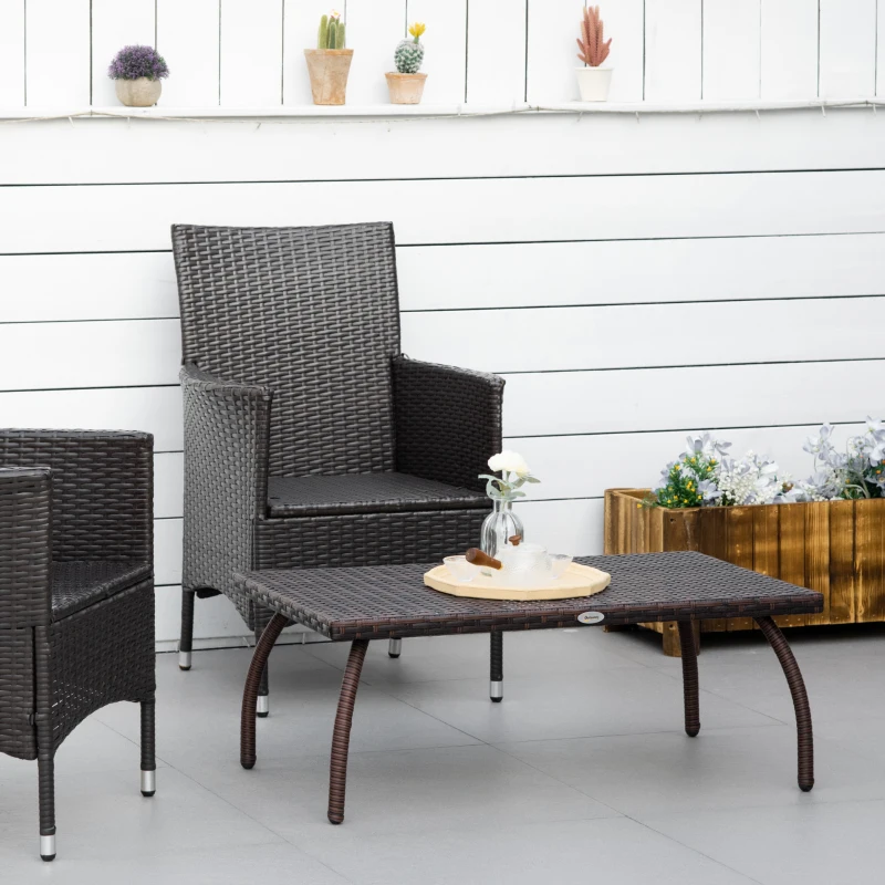 Outsunny Tavolino in Rattan Sintetico, Tavolino da Esterno Piccolo, per Giardino, Terrazzo Impermeabile Marrone 90x50x35cm