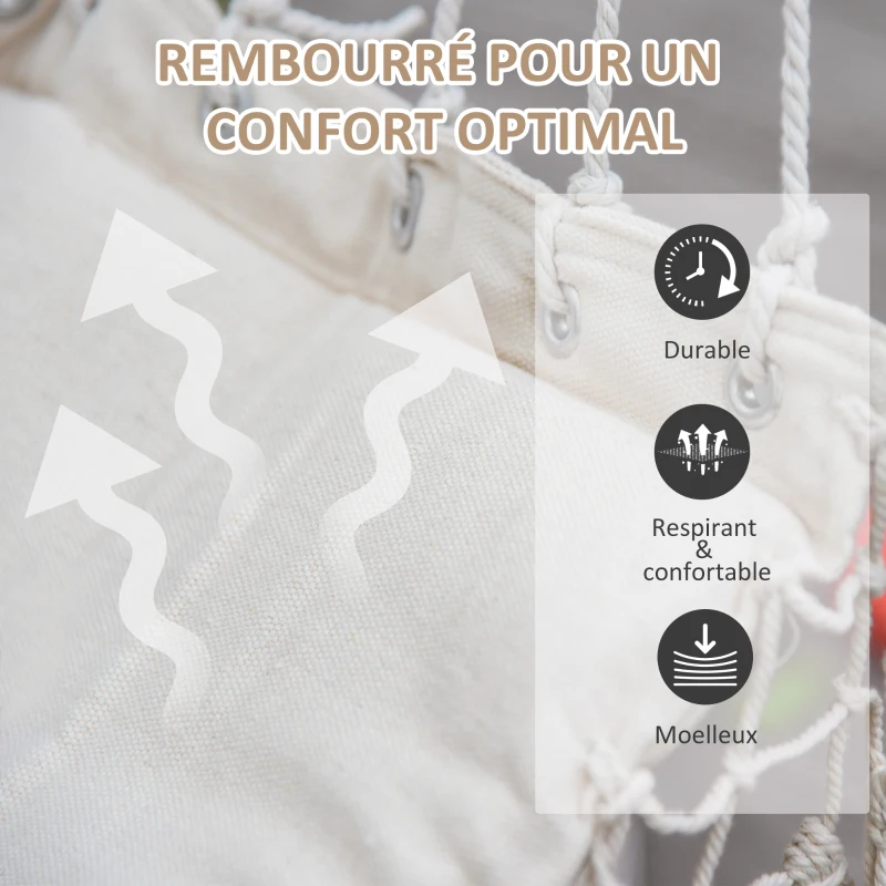 Outsunny Chaise Suspendue Chaise hamac de Voyage Portable Assise Dossier rembourrés macramé Coton Polyester Beige