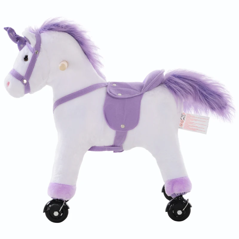 HOMCOM Kids Ride-On Rocking Unicorn, with Realistic Sounds, Handlebars, Purple/White