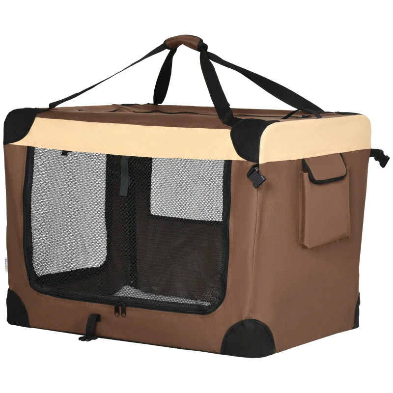 PawHut 81cm Foldable Pet Carrier, with Cushion, for Medium Dogs and Cats - Brown