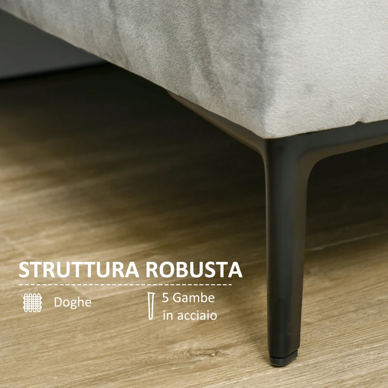 HOMCOM Divano 3 Posti in Velluto Grigio con 5 Piedini e Doghe, 199x72x75cm