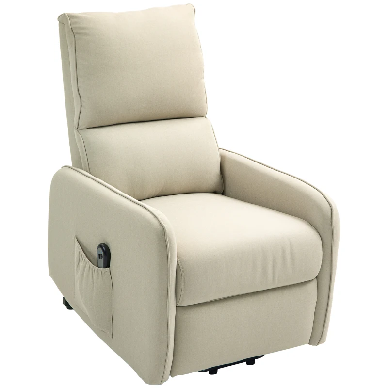 HOMCOM Poltrona Alzapersona Elettrica Reclinabile con Telecomando e Tasca in Tessuto, Beige
