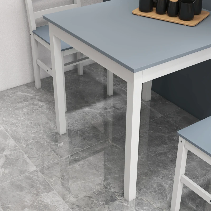 HOMCOM Essgruppe für 2 Personen, 2 Stühle, 1 Tisch, Kiefernholz, Weiß + Grau